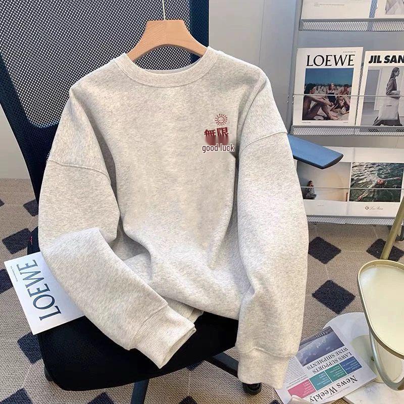 Men's Loose Fit Round Neck Hoodie - Thickened Velvet, Trendy American Style, Long Sleeve, Autumn/Winter.