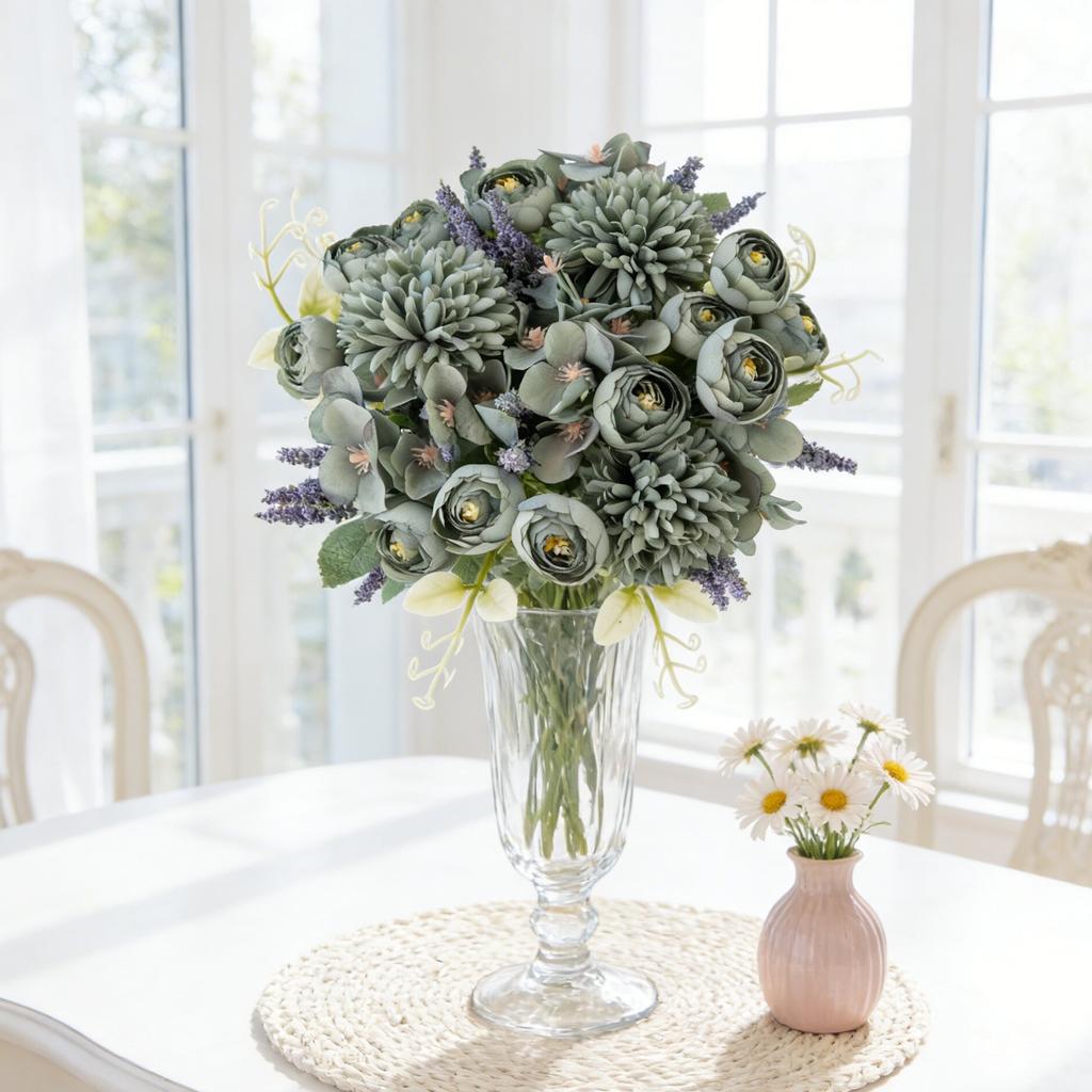 Artificial Hydrangea Flowers Scrapbook Silk Tea Rose Bud Vase Home Room Table Decor Wedding Bridal Bouquet DIY Gifts Garden Yard