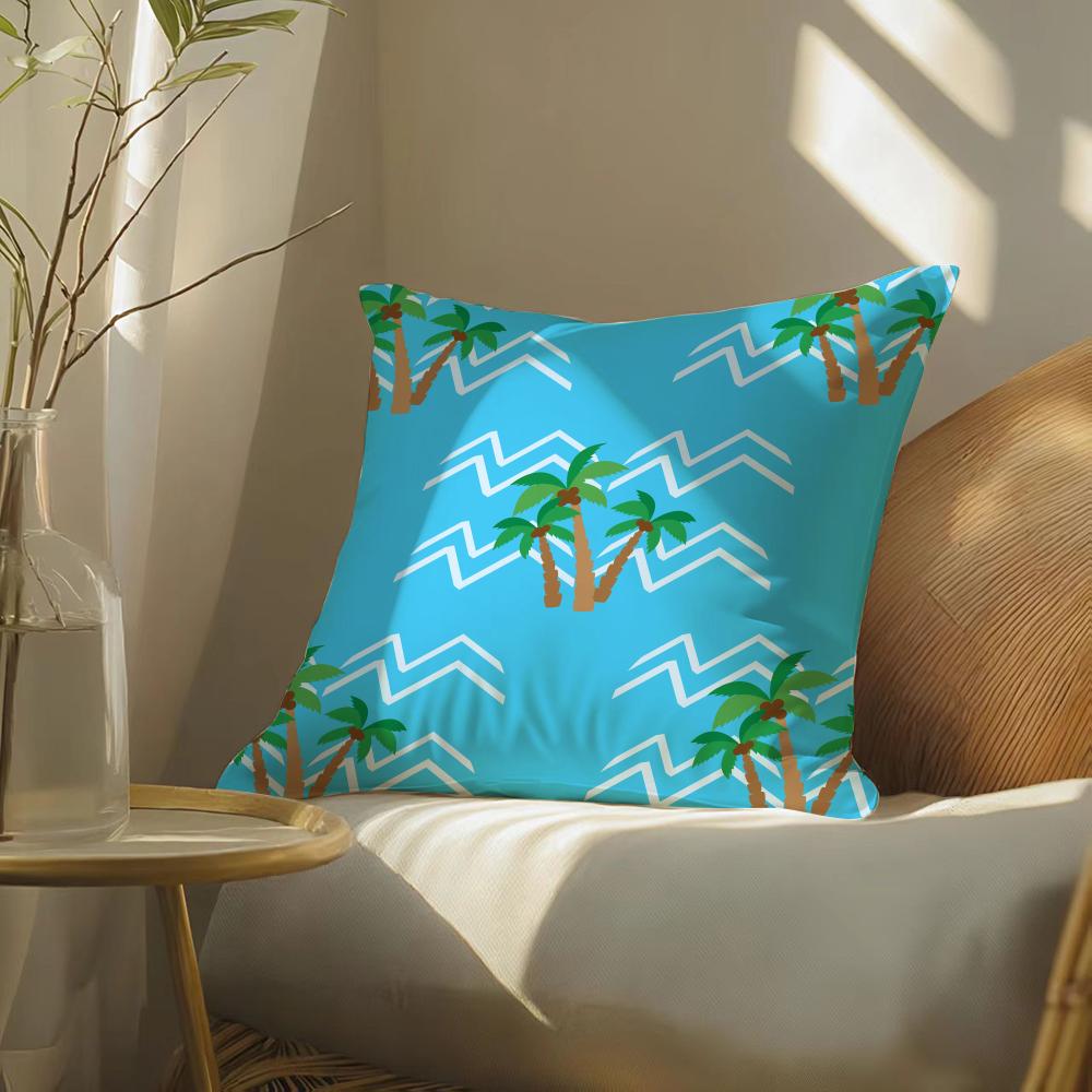Plam Trees Flowers Cushion Cover Soft Short Plush Pillow Cover Smooth Cozy Texture Aesthetic Cushion Case Home Decor