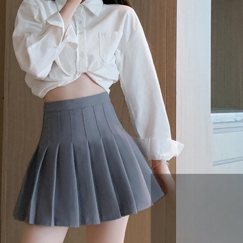 Women In Women's White Korean Style New Style College Style Black Plaid Slit A-line Short Skirt Summer Autumn and Winter High-waisted Skirt
