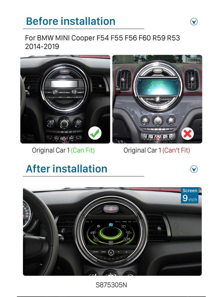 Compatible with 2014-2019 BMW MINI Cooper F54, F55, F56, F60 Featuring Ambient Lighting and Navigation.