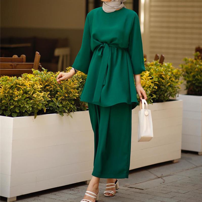 

Абая мусульманские женщины комплект из двух частей блузка брюки арабское платье кафтан исламский кафтан XL зелёный