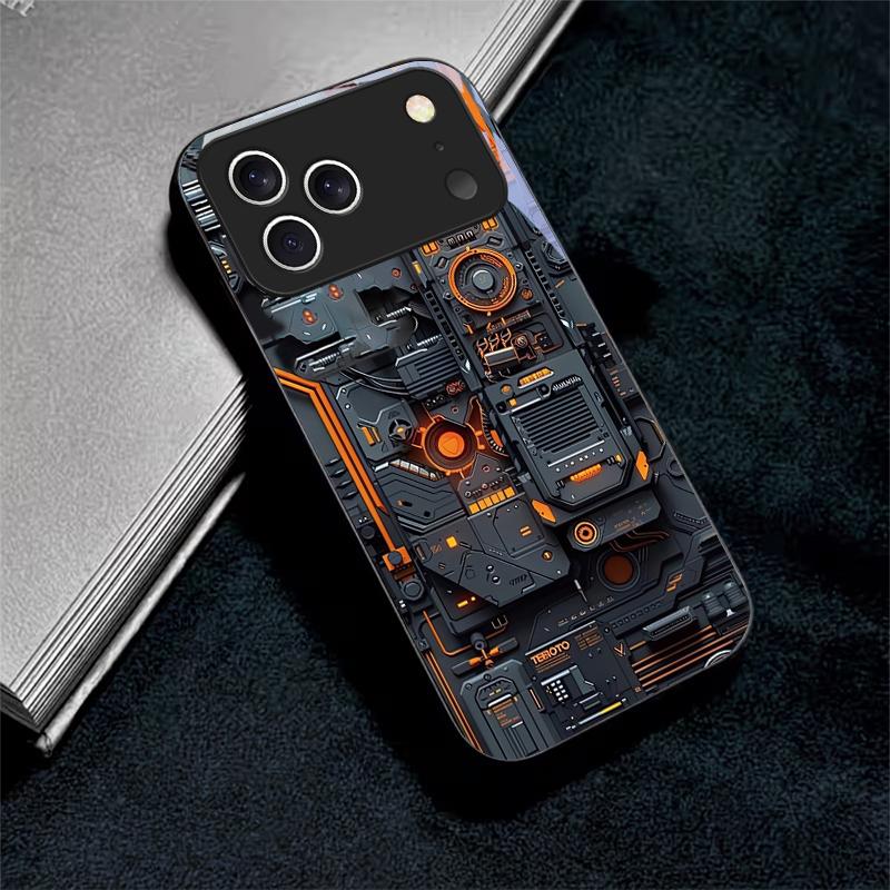 Mech Circuit Core For Apple Black Phone Case For iPhone 17 16 15 14 13 12 11 Pro Max 17 Air 6 7 8 Plus 5 XR X Glass Black Cover