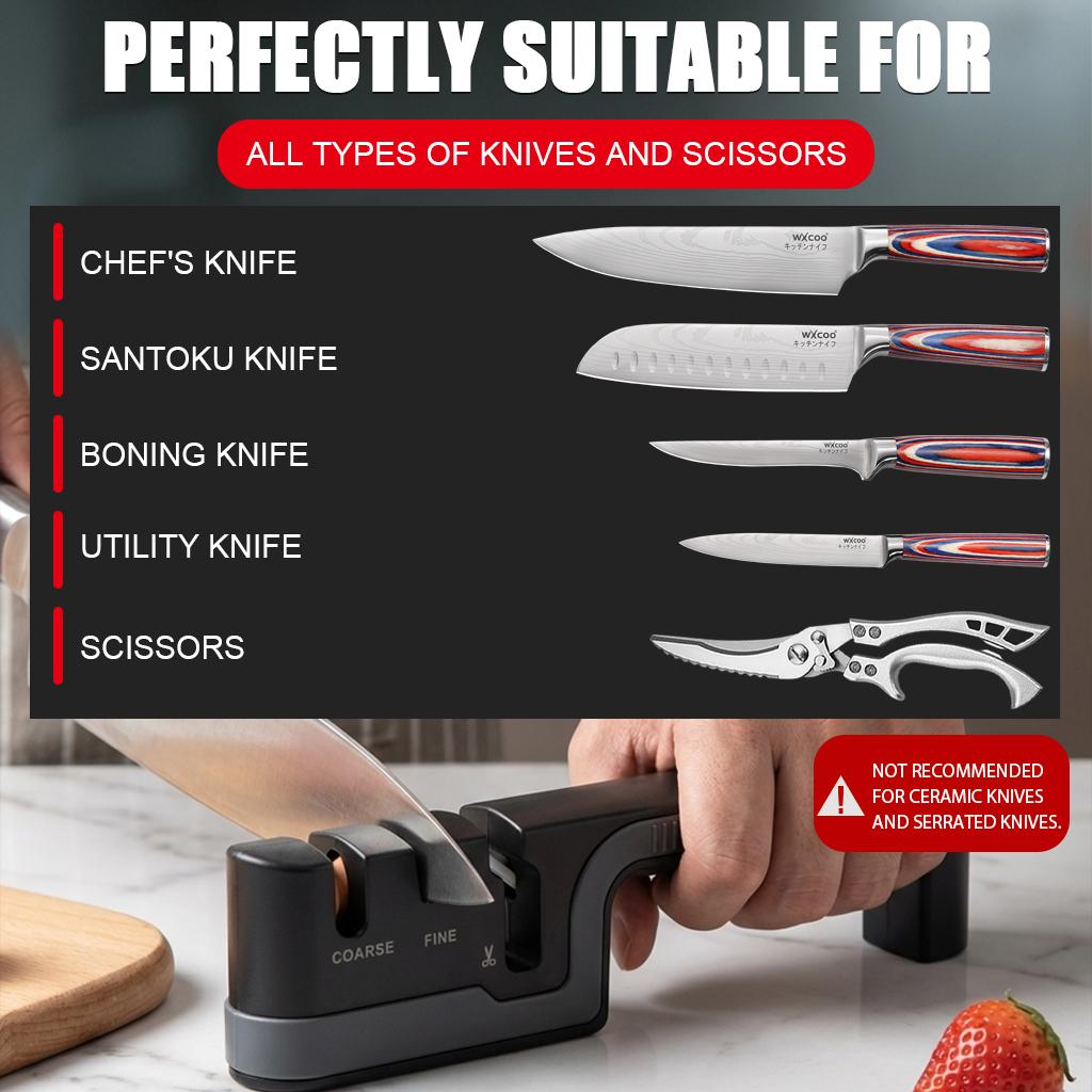 3-Stage Kitchen Knife Sharpener Quick-Sharpening Multi-Purpose Manual Whetstone for Chef's Knives Scissor Knife Sharpening