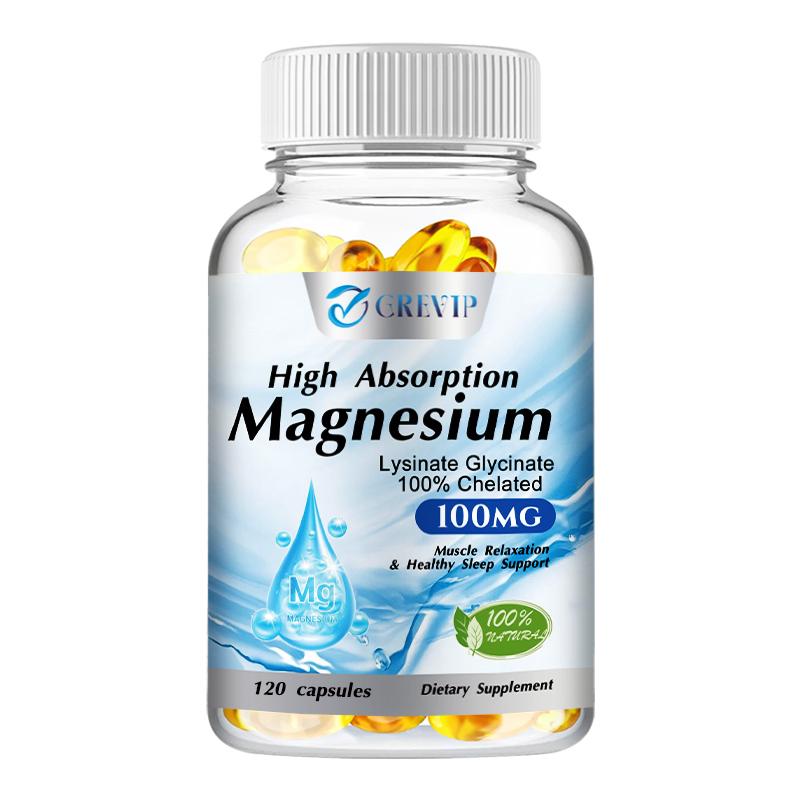 

GREVIP High Absorption Glycyl Lysine Magnesium, 100 mg per serving, supports bone density, muscle relaxation, suitable for adults. 120