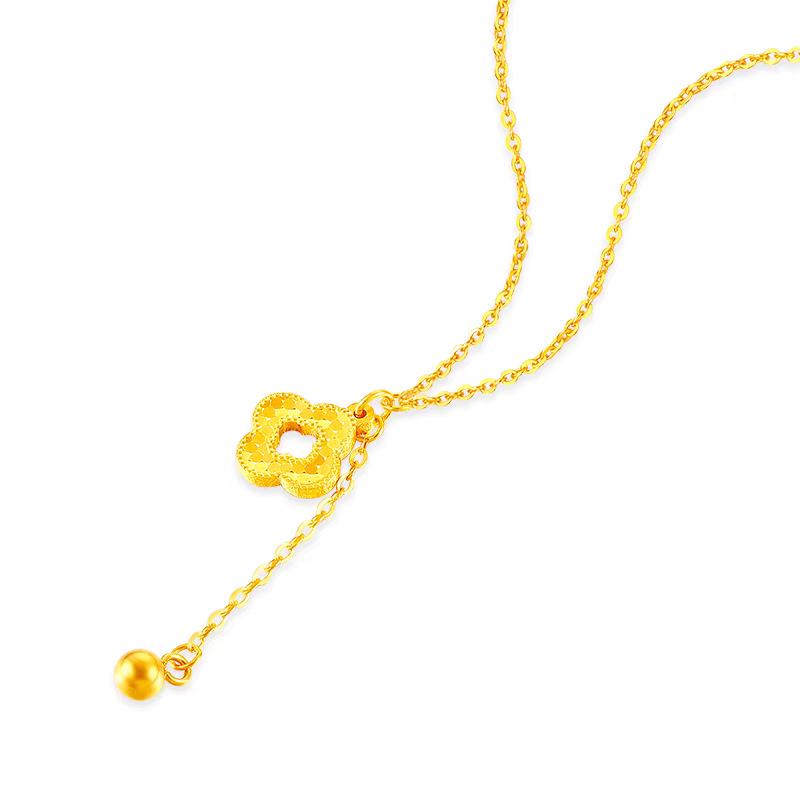 Four-Leaf Clover Gold Bead Necklace - Women's Light Luxury Fish Scale Lucky Clover Clavicle Chain