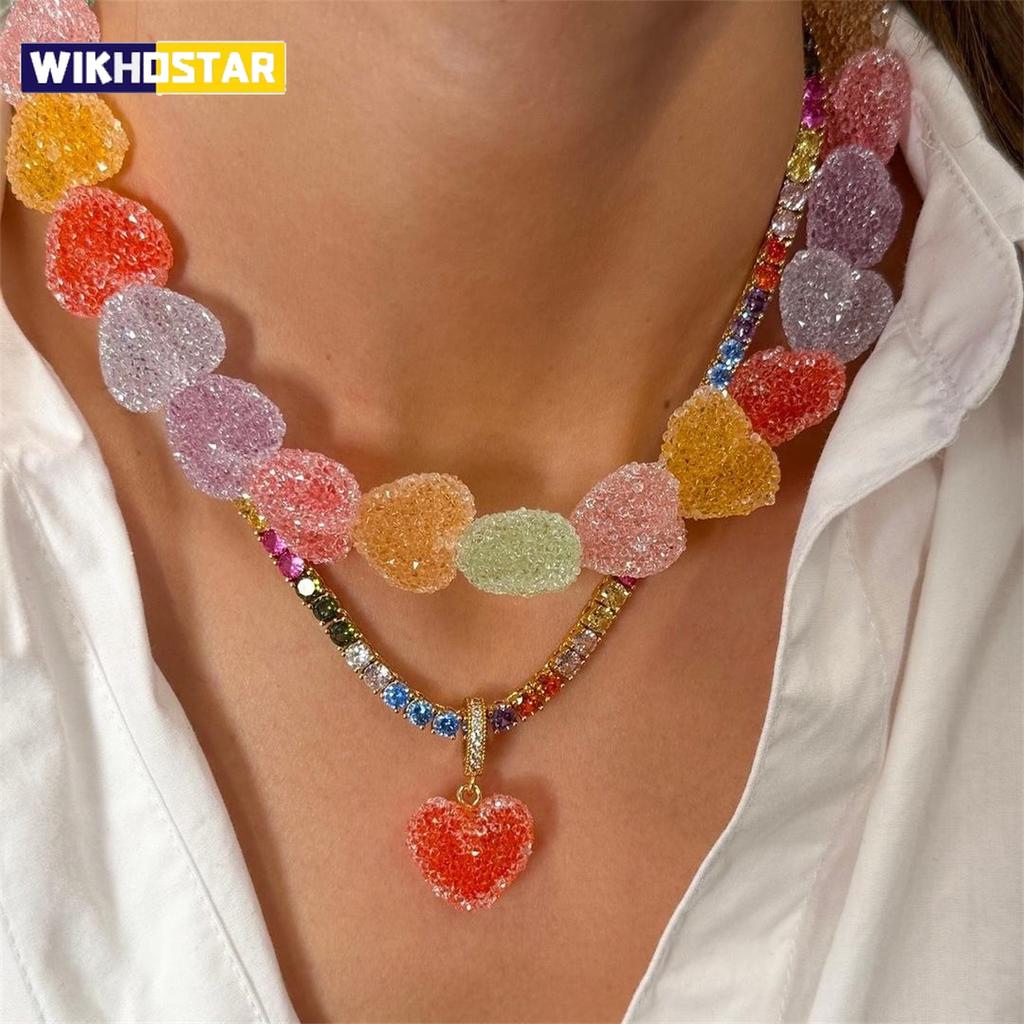New Colorful Love Candy Resin Necklace, Cute Love Candy, Niche Design, Collarbone Chain Women's Gift Necklace