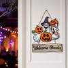 Thick Wood Halloween Plaque Happy Door Sign for Front Door, Wooden Ghost Pumpkin Hanging Hanger Plaque, Spooky Welcome Wreath Tree, Wall, Party
