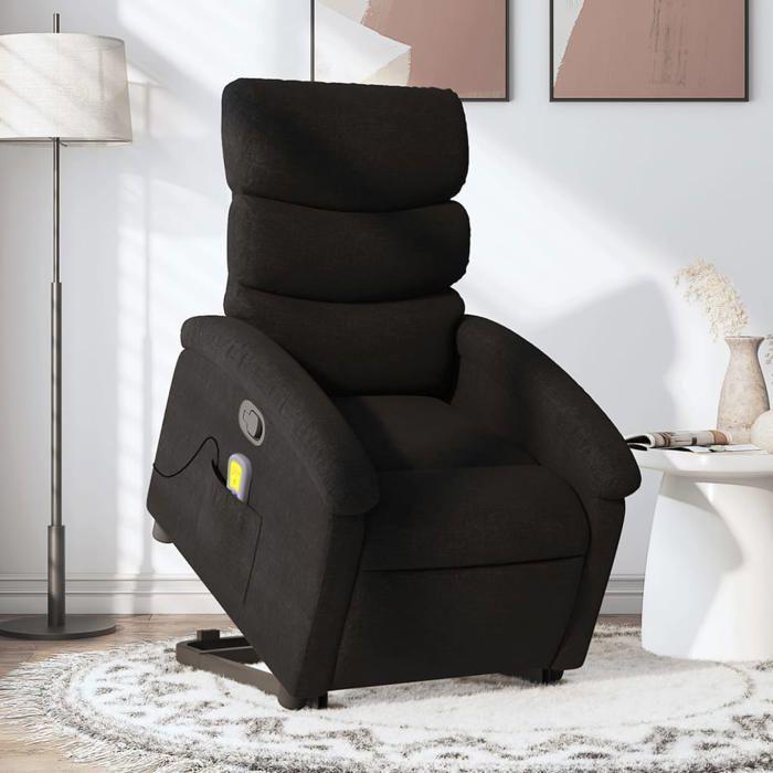 VidaXL Fauteuil de massage inclinable Noir Tissu, fauteuil inclinable élévateur, fauteuil inclinable pour personnes âgées, 3203992