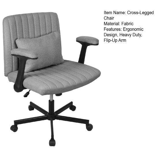 Cross-Legged Office Chair with Wheels & Adjustable Flip-up Arm, Desk Chair with Backrest, Thick Cushion, Wide Seat, Computer Chair for Home, Office,