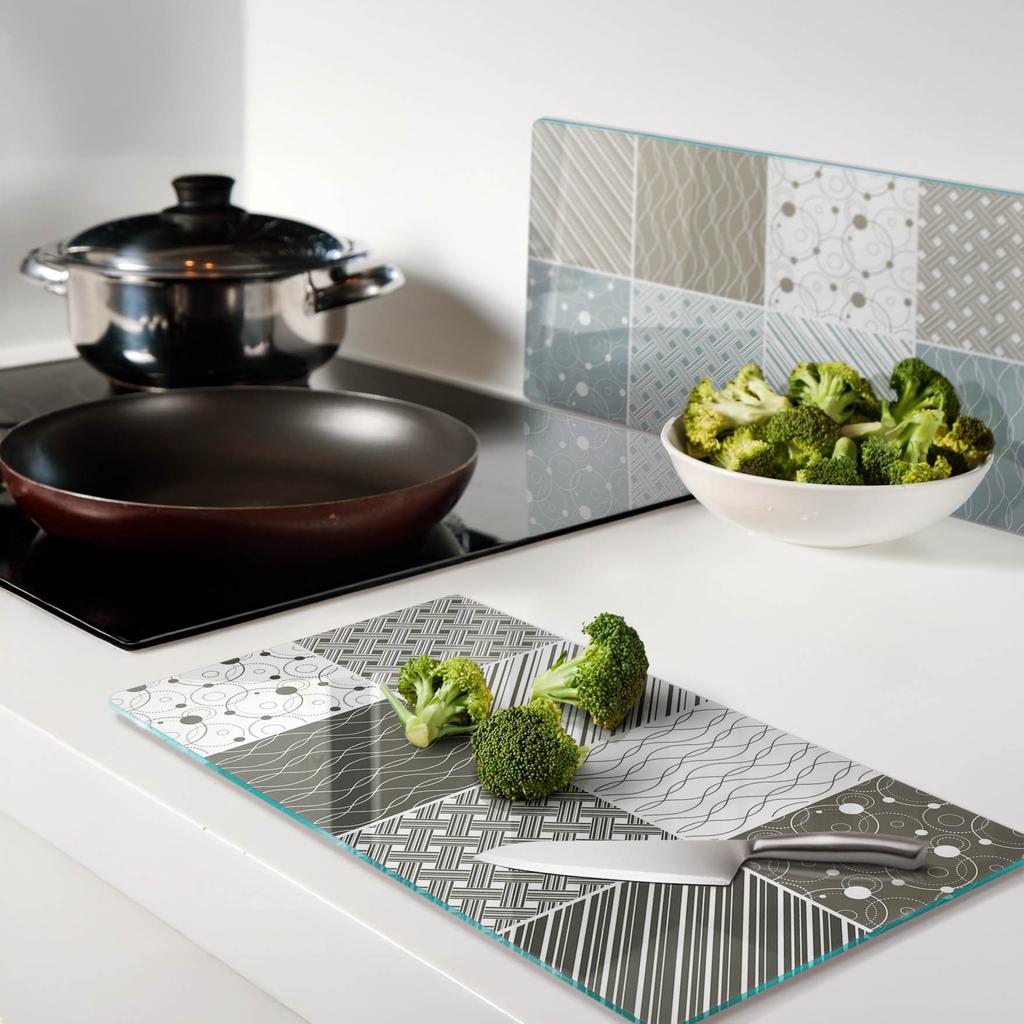 Decorative Tempered Glass Cutting Boards Geometric Pattern 2x30x52 Cm