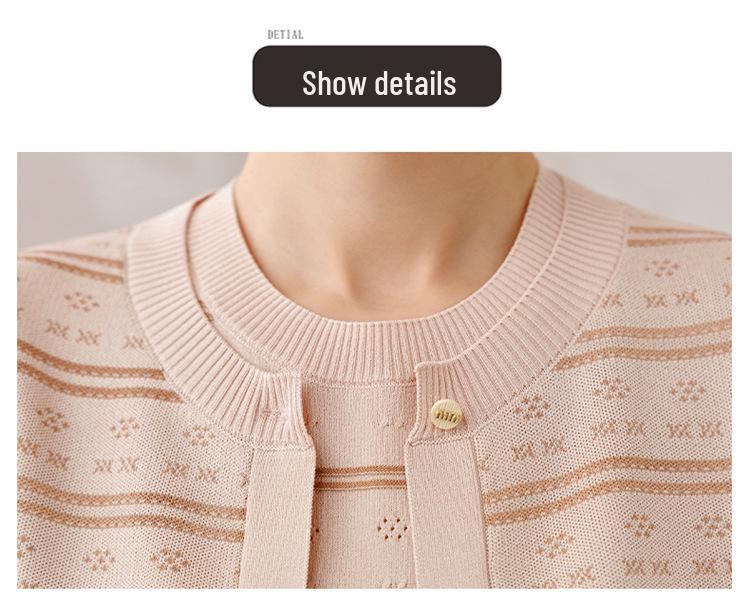 Mom's Spring Knit Stripe Two-Piece Set: New 2026 Style, Middle-Aged Women's Summer Short Sleeve, One Top Three Ways