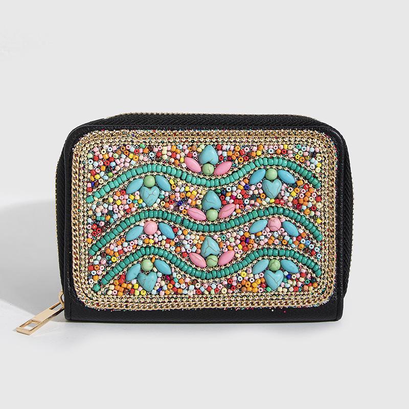 Bohemian Style PU Zipper Card Holder & Coin Purse with Butterfly and Flower Design
