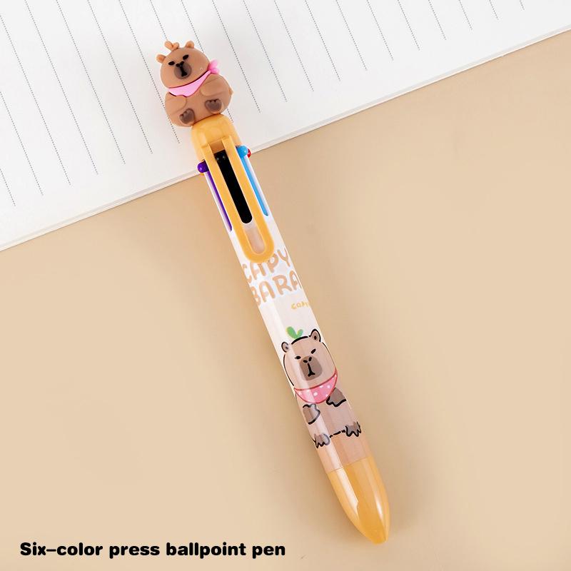 Cartoon Capybara 6-Color Ballpoint Pen Cute Multicolored Gel Pen Durable Pressing Pens School Office Supplies Student Stationery