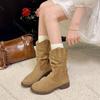 Suede Western Stacked Boots Women Fashion Chunky Heeled Mid-calf Boots Women Spring Autumn Shoes Solid Retro