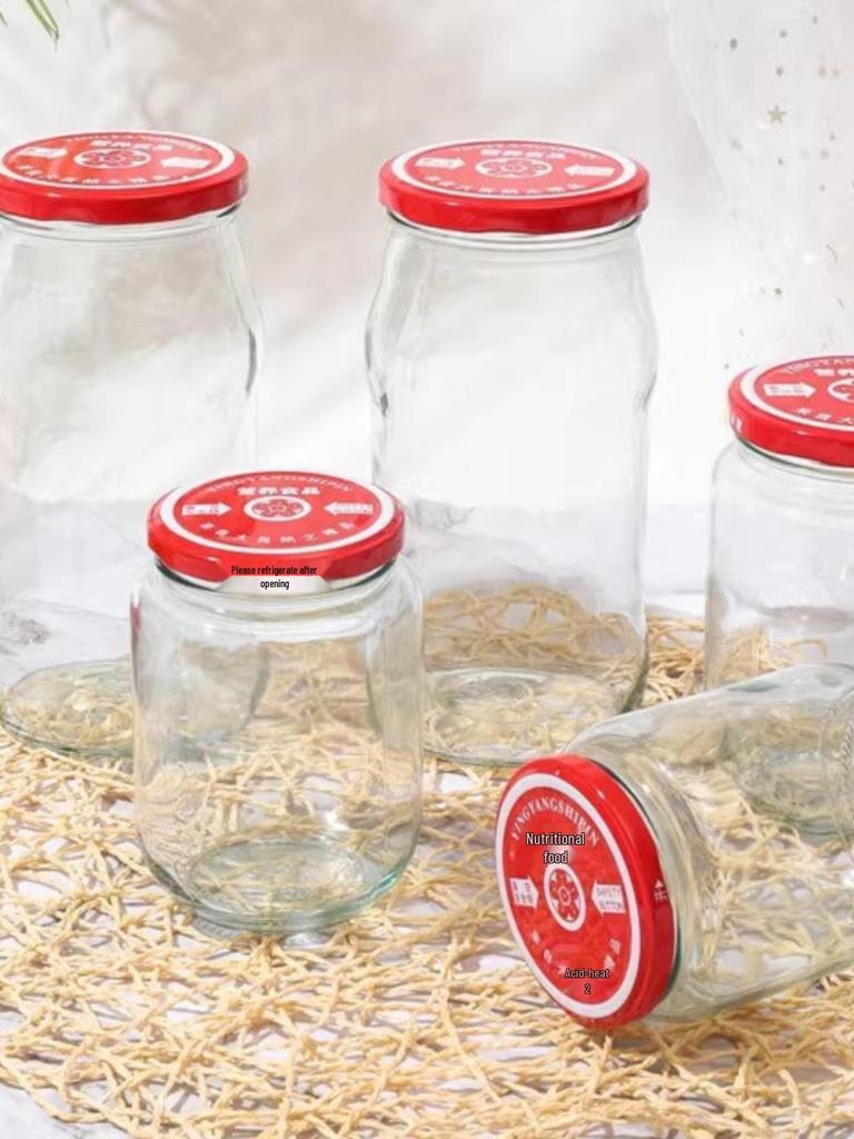 High-Temp Resistant Food Grade Jars: Ideal for Canning, Storage, Sealing; Perfect for Honey, Tomato Sauce, and Yellow Peaches. Steam & Boil Safe.