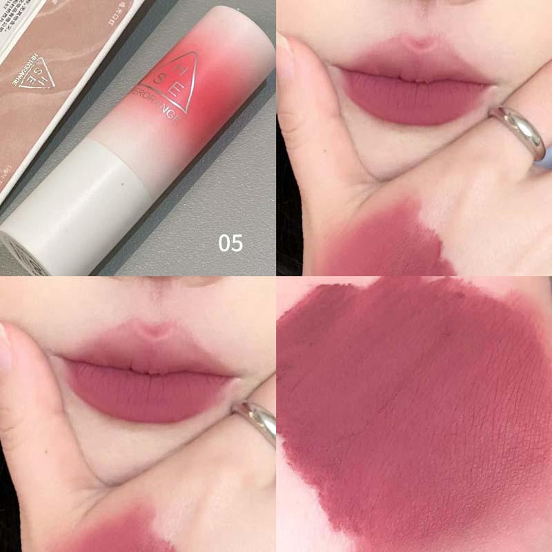 Sheer Velvet Mist Matte Lipstick: Long-Lasting Nude Color, Natural Bare Lip Effect, Brightening for Spring & Summer.