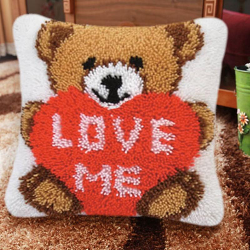 Cartoon Embroidery Latch Hook Kit Seat Cushion Carpet Pillow Latch Hook Rug Kit Smyrna Package Button Pad Package DIY Decorative