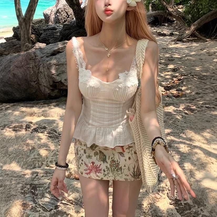 Nine Hundred Million First Love Moonlight, Lace Suspender Top Women's Summer French White Tube Top Pure Desire Small Vest