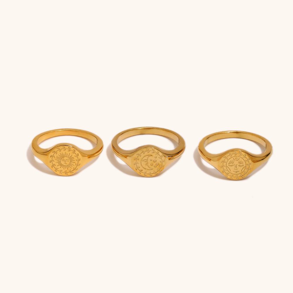 18K Gold-Plated Stainless Steel Sun Moon Goddess Ring