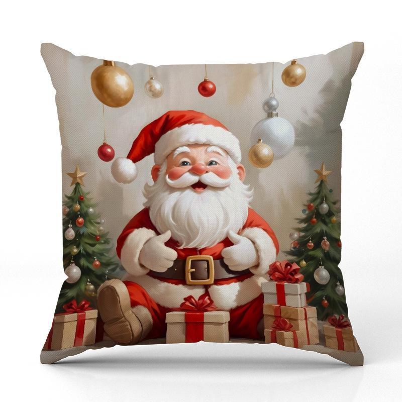 New White Snowman Christmas Pillow Cover Linen Printed Pillow Cover Festive Room Sofa Ornament Cushion Cover Premium