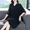 Black Dress Women's Loose Large Size Summer Dress Medium Length Solid Casual Lace Hollow Out Dress