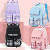 Protecting The Spine Ergonomics Elementary School Students Girls Checkered Backpack Large Capacity Lightweight Waterproof