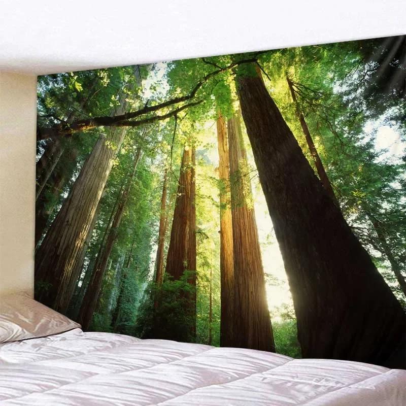 Beautiful Natural Landscape Large Tapestry Forest Waterfall Bohemian Wall Art Decoration Blanket Home Background Cloth Bedspread