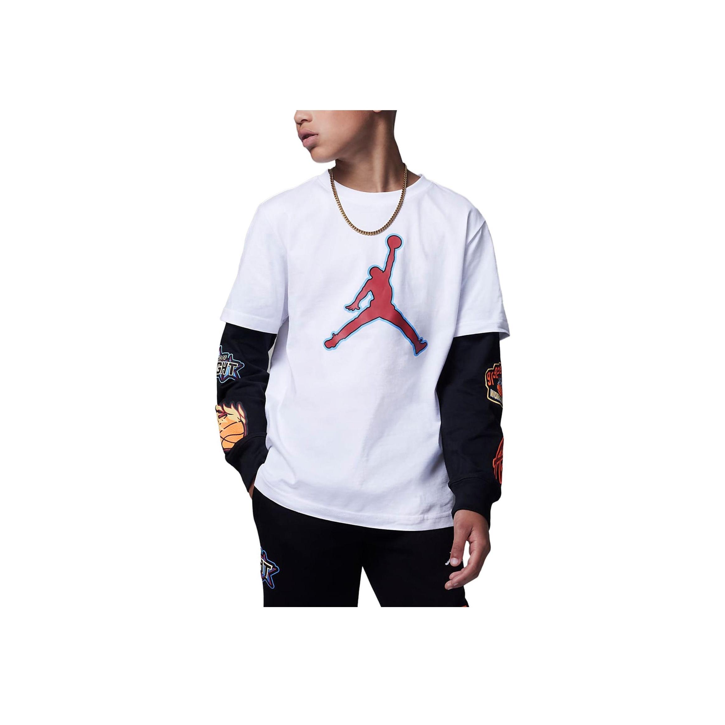 

Jordan Футболка с логотипом и принтом в виде патча, с круглым вырезом и длинными рукавами, детские топы, белая FV3268-100 M