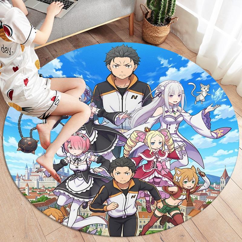 Re Zero Round Area Rug Carpet Rug For Living Room Bedroom Sofa Playroom Decor Nonslip Floor Mat