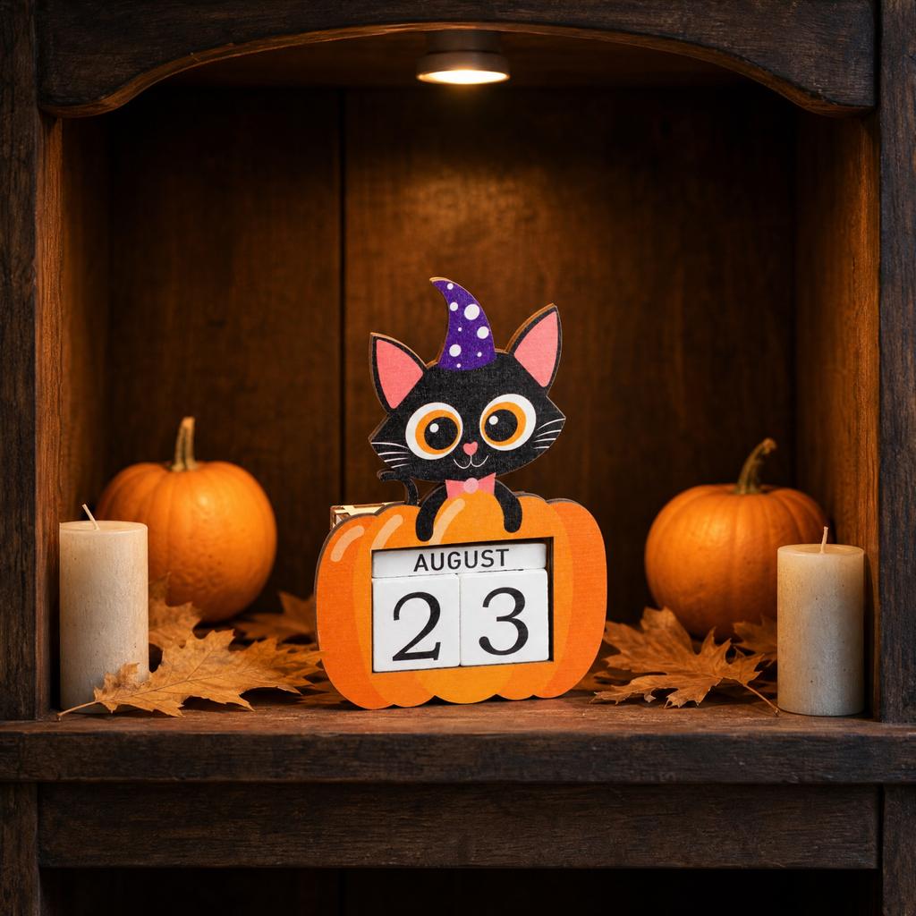 Wooden Halloween Countdown Calendar Decorative Ornament for Home Mantel Shelf