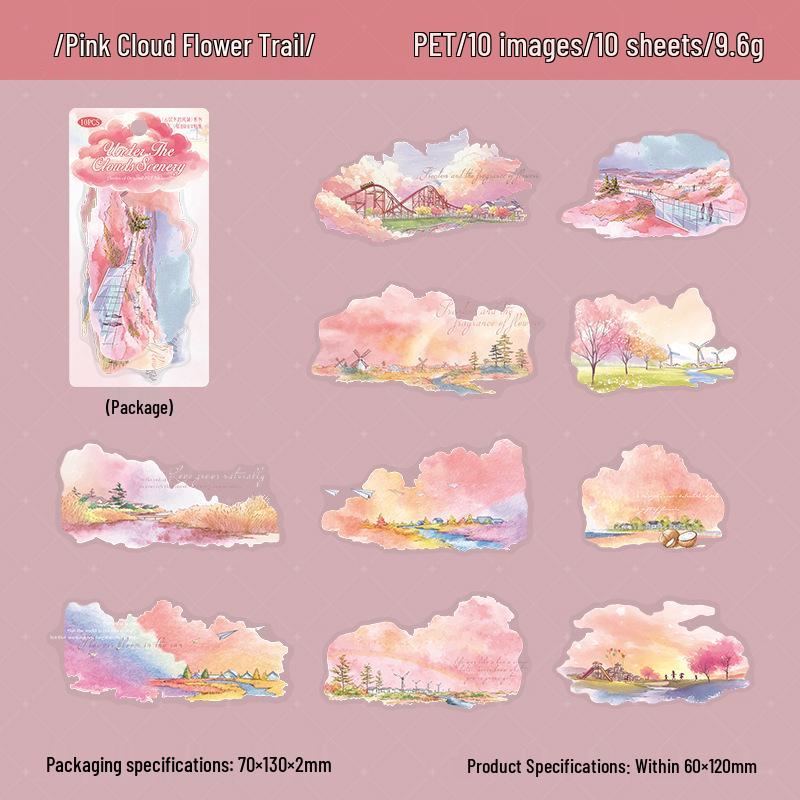 

Original Ketchup Girl Cloud Landscape Stickers: Scenery Under the Clouds for Journals & DIY