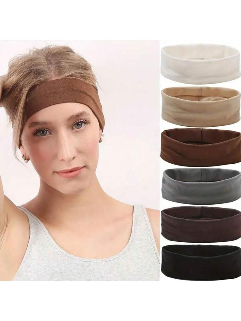 6pcs Women's Multi-Colored Solid Sports Sweatband, Fashionable Yoga Running Casual Hair Accessories