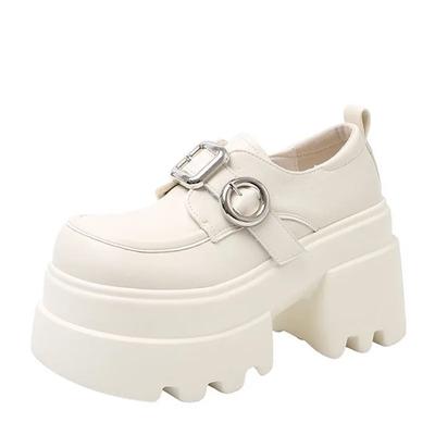 10CM Absätze Damen Leder Loafers Fad Designer Gürtelschnalle Damen Mary Jane Schuh Retro Britisch Dicke Sohle Freizeitschuh Zapatos Mujer