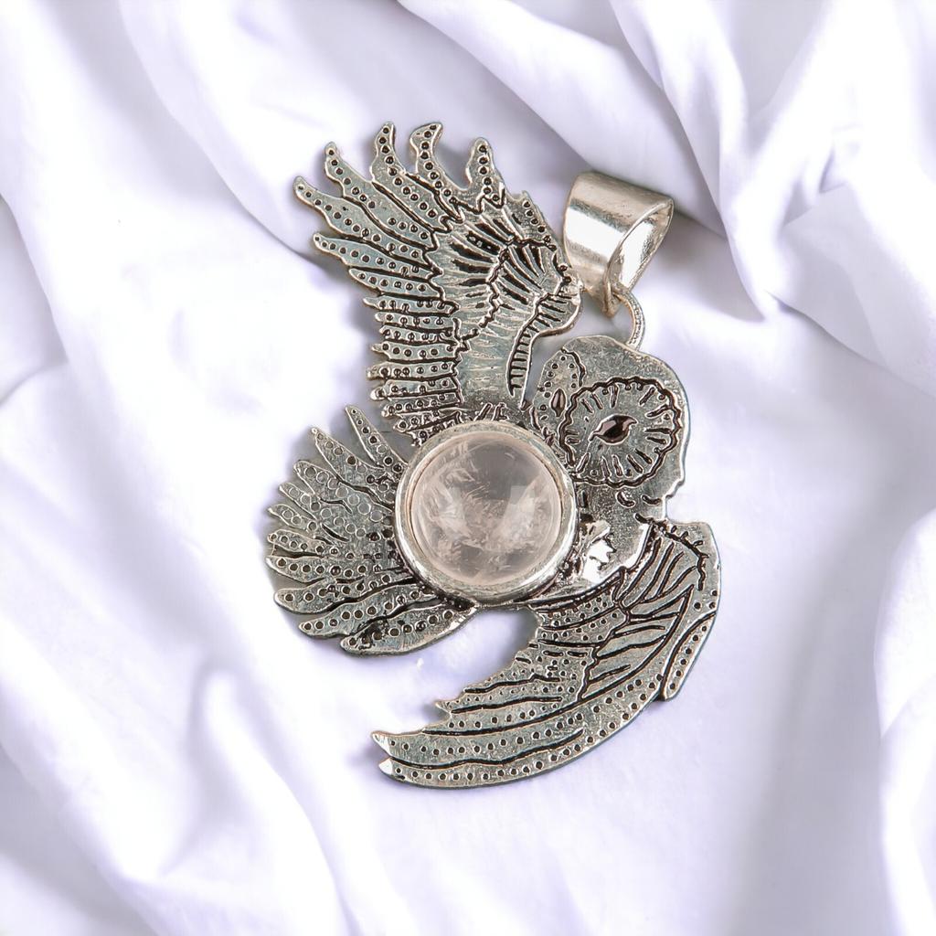 925 Sterling Silver Multi Gemstone Owl Designer Good Luck Jewelry Pendant 1.3" CP-16