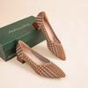 Flying woven single shoes temperament fan color medium heel knitted pointed boat shoes single thick heel