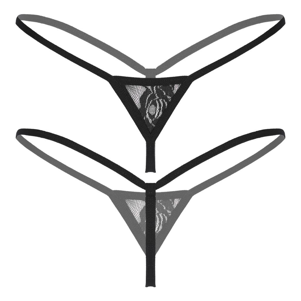 Women See-through Lace Micro Thongs G-string Low Waist Elastic Waistband T-back Lingerie Underwear