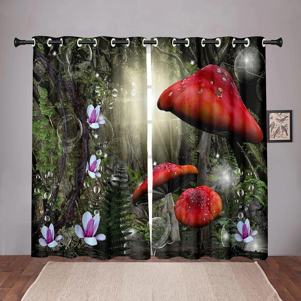 Natur-Pilz-Wald, verträumter Verdunkelungs-Fenstervorhang für Schlafzimmer, Wohnzimmer, Badezimmer, Küche, Tür, Flur, hohe Schattierung, neue Mode