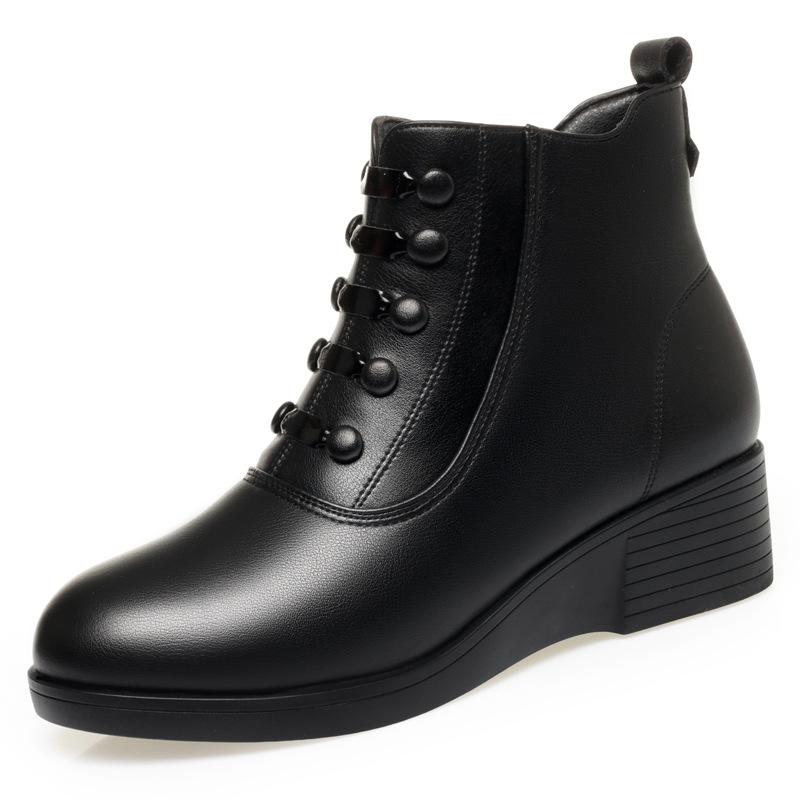 Martin Boots Women's Slope Heel Boots Autumn and Winter New Velvet Large Size Short Boots Medium Heel Warm Mother Cotton Shoes