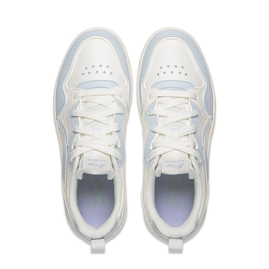 Li Ning Tianji Soft Slip Resistant, Abrasion Resistant, Height Increasing Low Top Skateboard Shoes Women's White Blue AGCW068-1