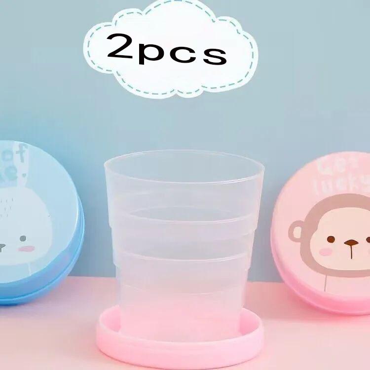 

Портативный стакан для отдыха на природе, складной стакан для воды, стакан для ополаскивателя полости рта, телескопический стакан, складной стакан для путешествий с изображением мультфильмов, компрессионный стакан для путешествий 2pcs/color random