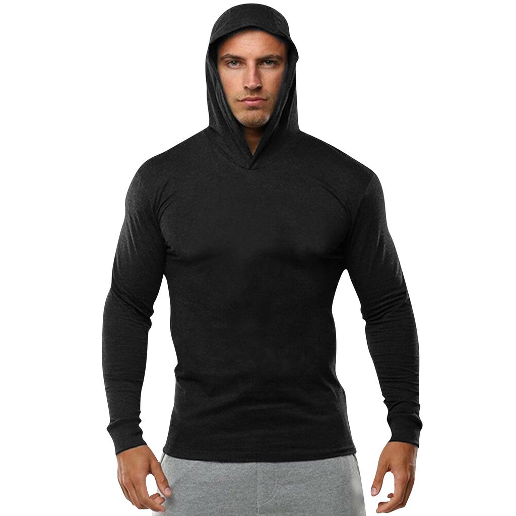 Men's Muscle Men Solid Color Blank Hooded Slim Bodybuilding Fitness Sports Long Sleeve Tops
