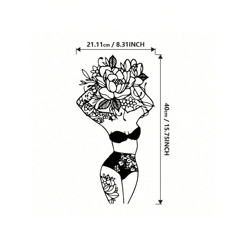 Flower Theme Metal Wall Art Abstract Line Sculpture Women Figure Home Decor Gift Set Waterproof Rustproof Durable