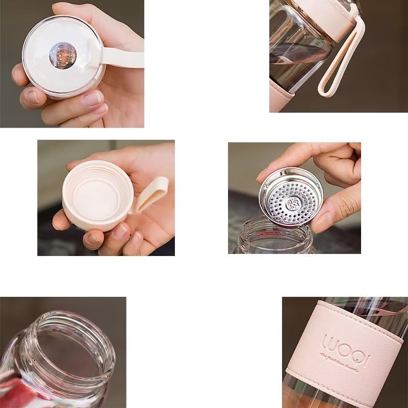 FISHLUCK Water Bottle, Glass Bottle, High Boron Silicone Glass, Direct Drinking, Leak-Proof, Portable, Transparent, for Office, School, and Outdoor