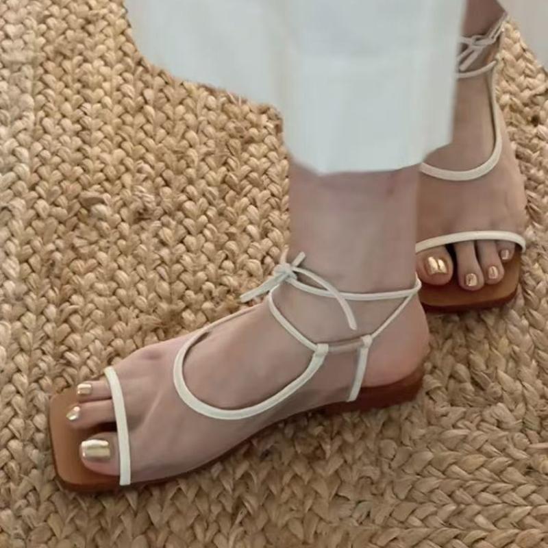 Fashion Designer Women's Flats Sandals Elegant Square Toe Shoes 2025 Summer New Trend Fashion Slides Walking Cozy Soft Chaussures Femme