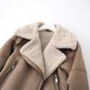 Women's Suede and Lambswool Motorcycle Jacket - Warm Fleece Coat for Autumn and Winter