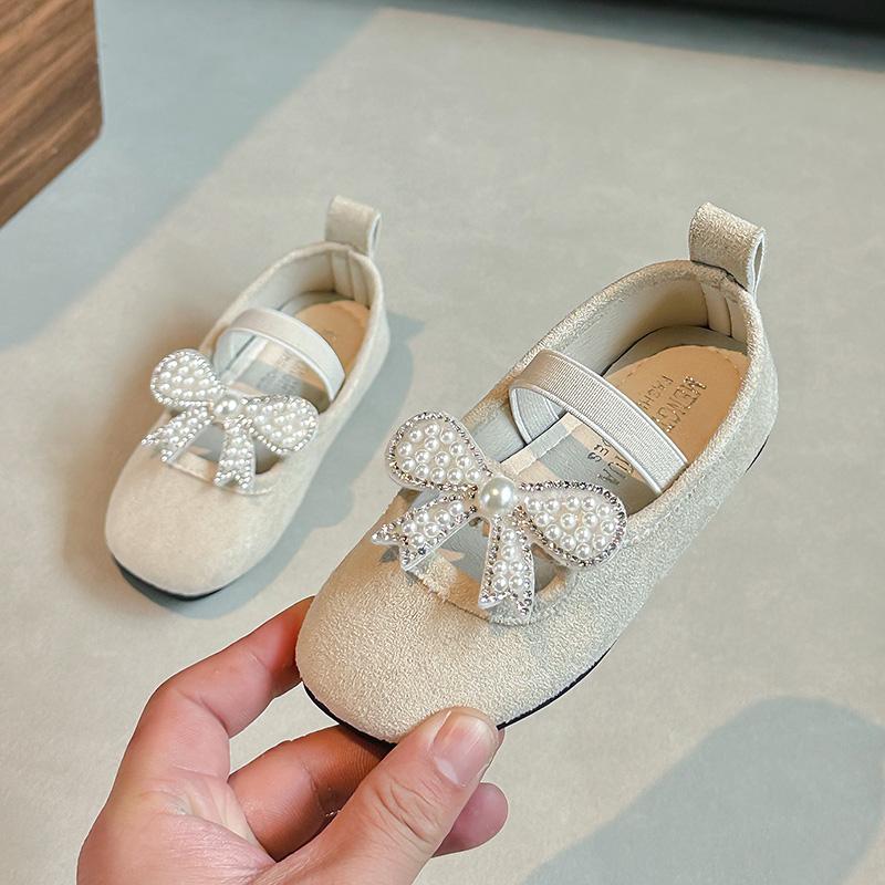 Girls Flat Shoes Sweet Pearls Elegant Slip-on Children Moccasins Soild Color Cute 2025 New Kids Loafers Non-slip Soft Comfort