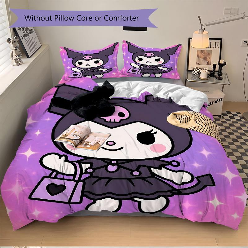 3pcs Kuromi's Halloween Adventure Quilt Cover Set (1 Quilt Cover + 2 Pillowcases Without Pillow Core), High-Definition Printing for Home and Dorm