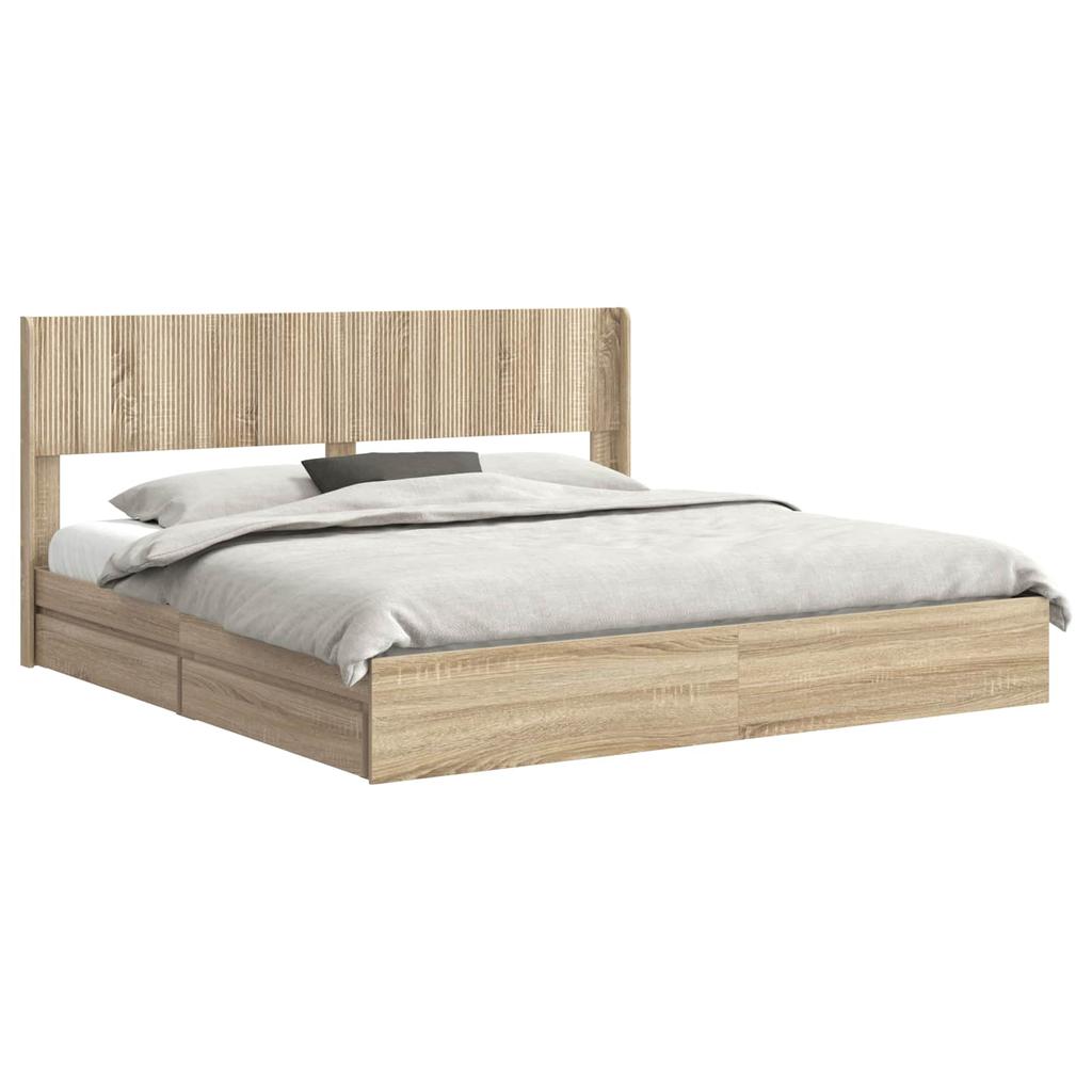 Bed Frame with Storage Space and Headboard Sonoma Oak 180 x 200 cm