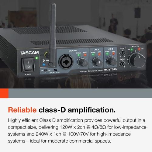 TASCAM MA-BT240 Mixing Amplifier with Microphone Input and Bluetooth, Supports High and Low Impedance